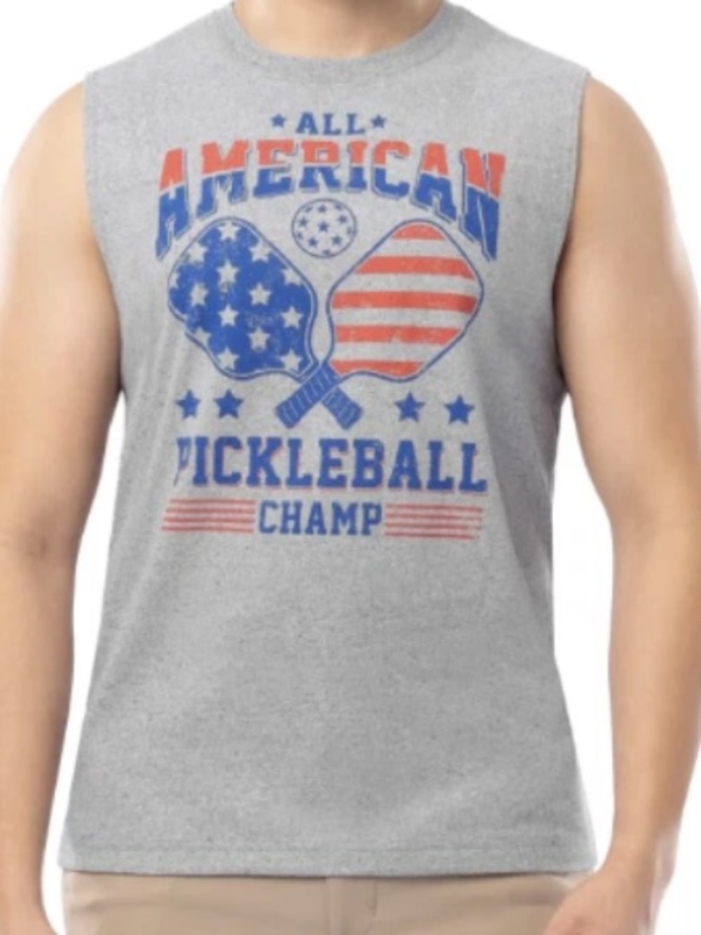 All American Gray Sleeveless Pickleball Champ Graphic Shirt